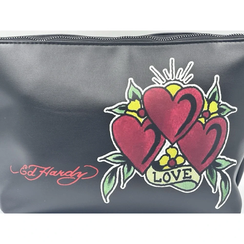 Ed Hardy Love Hearts Cosmetic Bag Vegan Leather‎ Makeup Bag